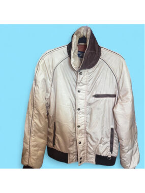 Vintage Action Alive cream & tan nylon & polyester bomber jacket with brown trim